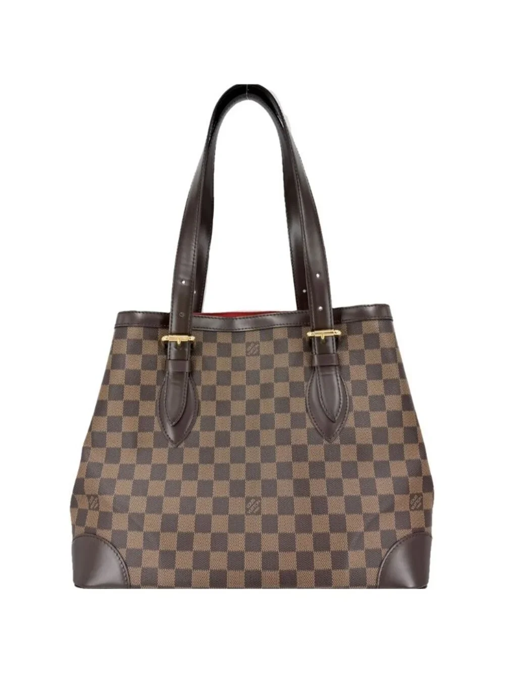 Louis Vuitton Tote Hampstead MM Handbag Shoulder Damier Canvas Brown Gold